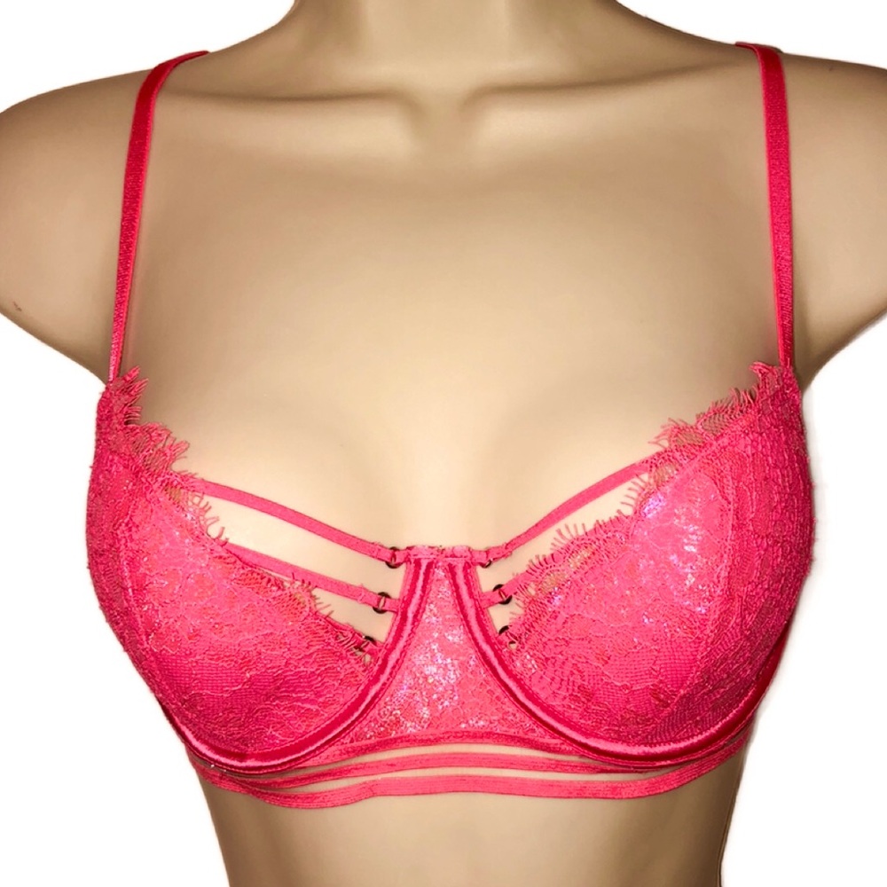 Victoria's Secret Strappy Hot Pink Lace Underwire Bra 34C